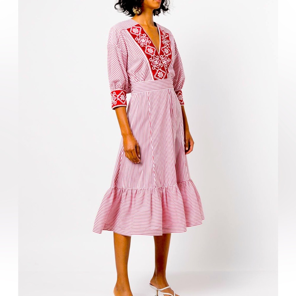SILVIA TCHERASSI
Britany Embroidered Pinstripe Midi Dress
